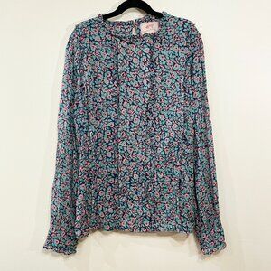 EUC Banjanan 100% Cotton Pintuck Floral Blouse Teal Pink XS